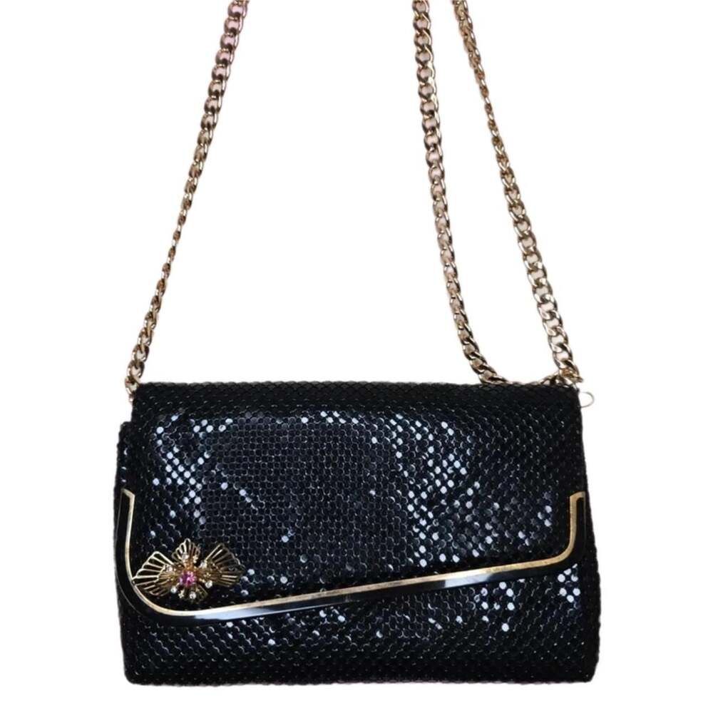 Vintage Black Metal Mesh Evening Bag Chain Shoulder Clutch